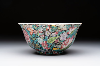 Seven Chinese famille rose bowls with floral design, various marks, 19/20th C.