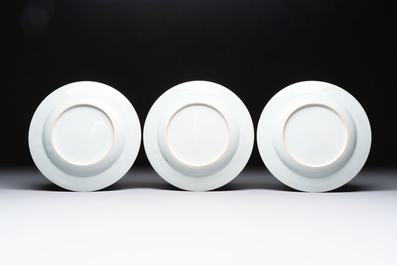 A set of six Chinese Meissen-style export plates with a harbour scene, Qianlong