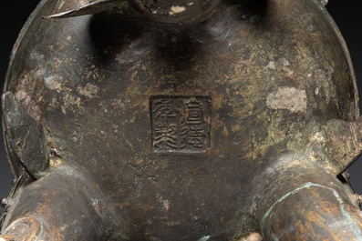 A massive Chinese archaistic bronze 'elephant' censer and cover, Ming