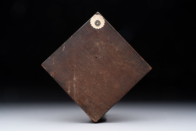 A rare rhombus-shaped Malines alabaster carving with the bust of Christ, attributed to Tobias Tissenaken, late 16th C.