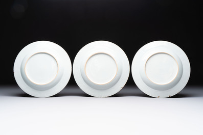 A set of six Chinese Meissen-style export plates with a harbour scene, Qianlong