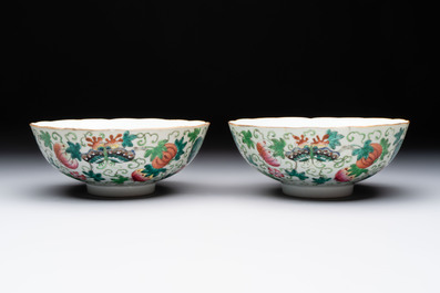 Seven Chinese famille rose bowls with floral design, various marks, 19/20th C.