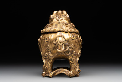 A finely cast Chinese gilt-bronze 'luduan' censer, possibly Ming