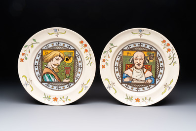 A set of ten English Arts and Crafts plates, Henry Stacy Marks for Minton, ca. 1878