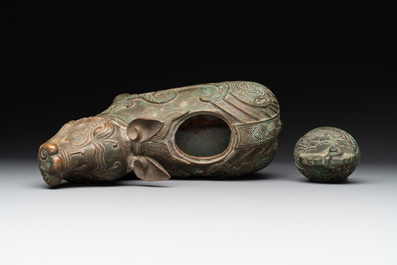 A rare Chinese inscribed bronze tapir-form vessel and cover, 'xizun 犧尊', late Ming/early Qing