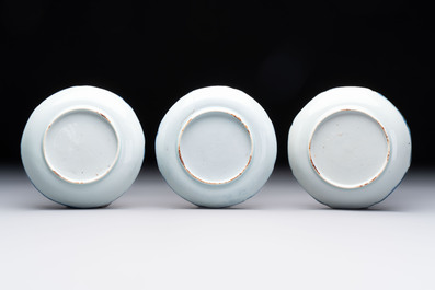Eleven Chinese famille rose cups and nine saucers, Yongzheng/Qianlong
