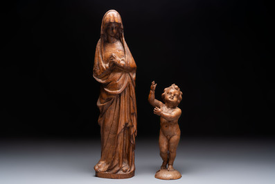 A carved wooden figure of the Virgin Mary and an oak figure of the Christ Child, France and Low Countries, 19th C.