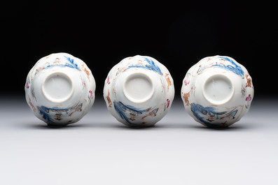 Eleven Chinese famille rose cups and nine saucers, Yongzheng/Qianlong