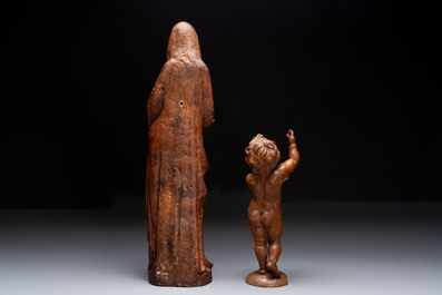 A carved wooden figure of the Virgin Mary and an oak figure of the Christ Child, France and Low Countries, 19th C.