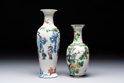 Four Chinese famille verte vases, a jar and a bowl, 19th C.