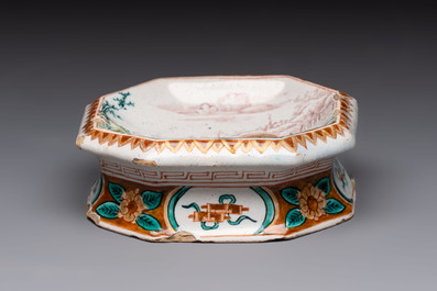 A fine polychrome Dutch Delft dor&eacute; 'good shepherd' salt, 18th C.