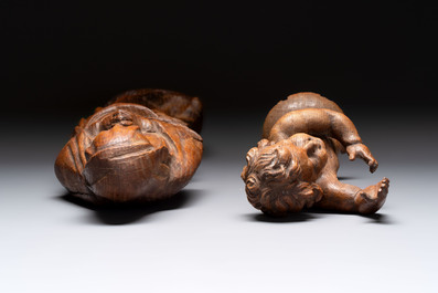 A carved wooden figure of the Virgin Mary and an oak figure of the Christ Child, France and Low Countries, 19th C.