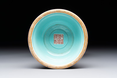 A rare Chinese famille rose Buddhist emblem altar ornament, Qianlong mark and of the period