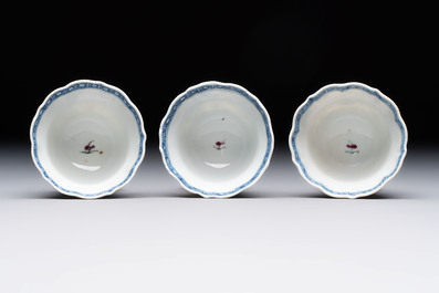 Eleven Chinese famille rose cups and nine saucers, Yongzheng/Qianlong