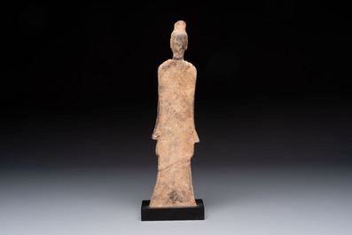 Five Chinese polychrome pottery figures, Sui/Tang/Ming