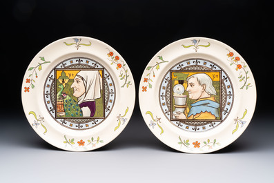 A set of ten English Arts and Crafts plates, Henry Stacy Marks for Minton, ca. 1878
