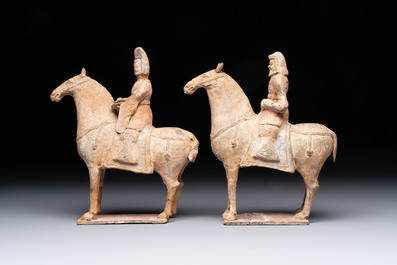 Five Chinese polychrome pottery figures, Sui/Tang/Ming