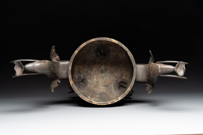 A massive Chinese archaistic bronze 'elephant' censer and cover, Ming