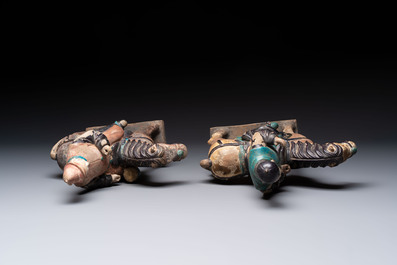 Five Chinese polychrome pottery figures, Sui/Tang/Ming