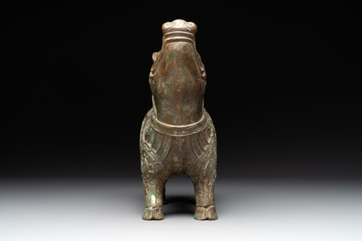 A rare Chinese inscribed bronze tapir-form vessel and cover, 'xizun 犧尊', late Ming/early Qing