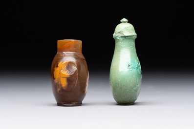 Four Chinese snuff bottles and three vases, 19th C.