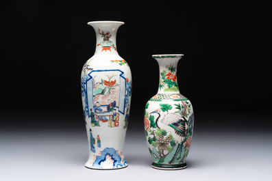 Four Chinese famille verte vases, a jar and a bowl, 19th C.