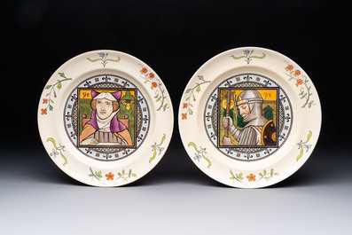 A set of ten English Arts and Crafts plates, Henry Stacy Marks for Minton, ca. 1878