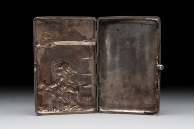 A relief-decorated silver 'Saint George and the Dragon' cigarette case, Russia, 20th C.