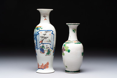 Four Chinese famille verte vases, a jar and a bowl, 19th C.