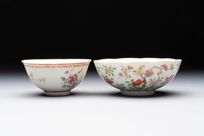 Seven Chinese famille rose bowls with floral design, various marks, 19/20th C.
