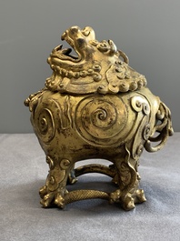 A finely cast Chinese gilt-bronze 'luduan' censer, possibly Ming