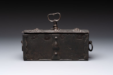 A small German wrought iron strongbox, probably Nuremberg, 1st half 16th C.