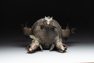 A massive Chinese archaistic bronze 'elephant' censer and cover, Ming
