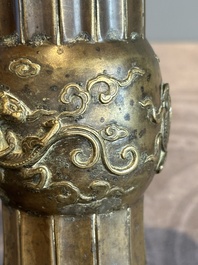 A Chinese bronze 'gu' vase with chilong, Xuande mark, late Ming/early Qing