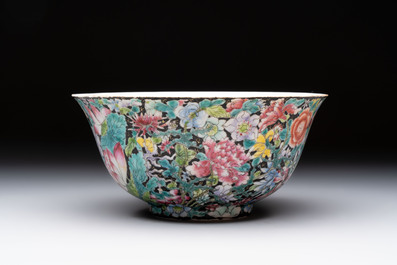 Seven Chinese famille rose bowls with floral design, various marks, 19/20th C.