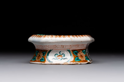 A fine polychrome Dutch Delft dor&eacute; 'good shepherd' salt, 18th C.