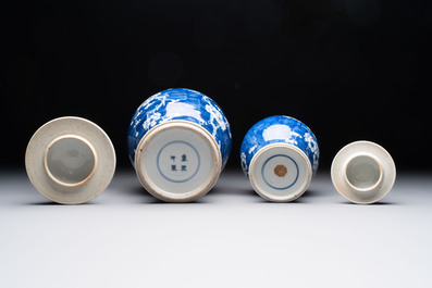 Eight Chinese blue and white 'prunus on cracked ice' wares, 19th C.