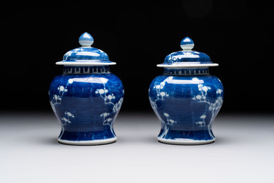 Eight Chinese blue and white 'prunus on cracked ice' wares, 19th C.