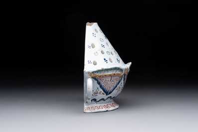 A rare polychrome Brussels faience wall vase, 18th C.