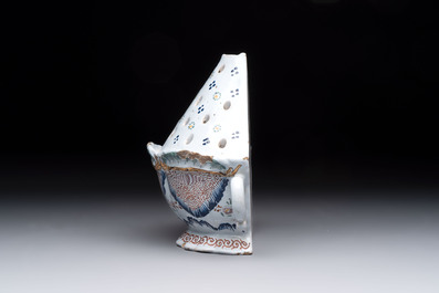 A rare polychrome Brussels faience wall vase, 18th C.