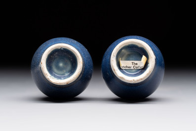 A pair of Chinese blue-glazed 'Hatcher Cargo' shipwreck bottle vases with incised dragons, Transitional period