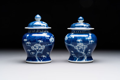 Eight Chinese blue and white 'prunus on cracked ice' wares, 19th C.