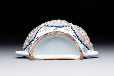 A rare polychrome Brussels faience wall vase, 18th C.