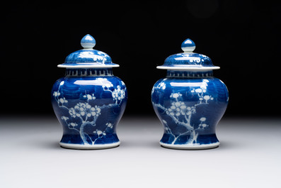 Eight Chinese blue and white 'prunus on cracked ice' wares, 19th C.