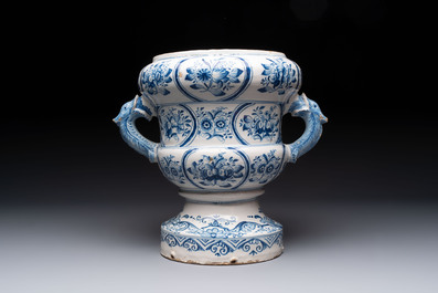 A large blue and white Dutch Delft garden vase with floral design, painter Gatse Sytses for Makkum, 18th C.