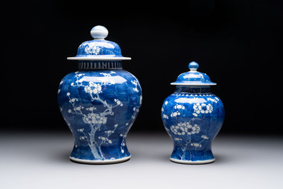 Eight Chinese blue and white 'prunus on cracked ice' wares, 19th C.