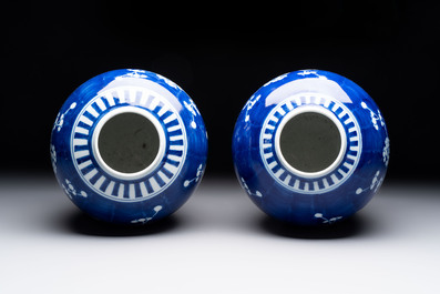 Eight Chinese blue and white 'prunus on cracked ice' wares, 19th C.