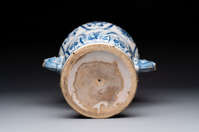 A large blue and white Dutch Delft garden vase with floral design, painter Gatse Sytses for Makkum, 18th C.