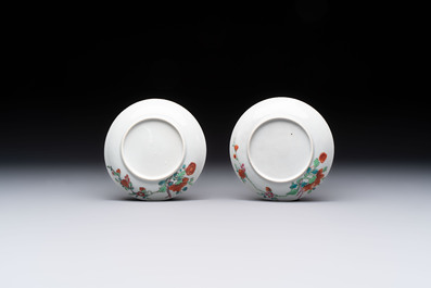 Seven Chinese famille rose cups and eleven saucers with floral design, Qianlong
