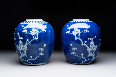 Eight Chinese blue and white 'prunus on cracked ice' wares, 19th C.